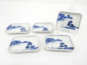 染付　山水　小皿　5客揃